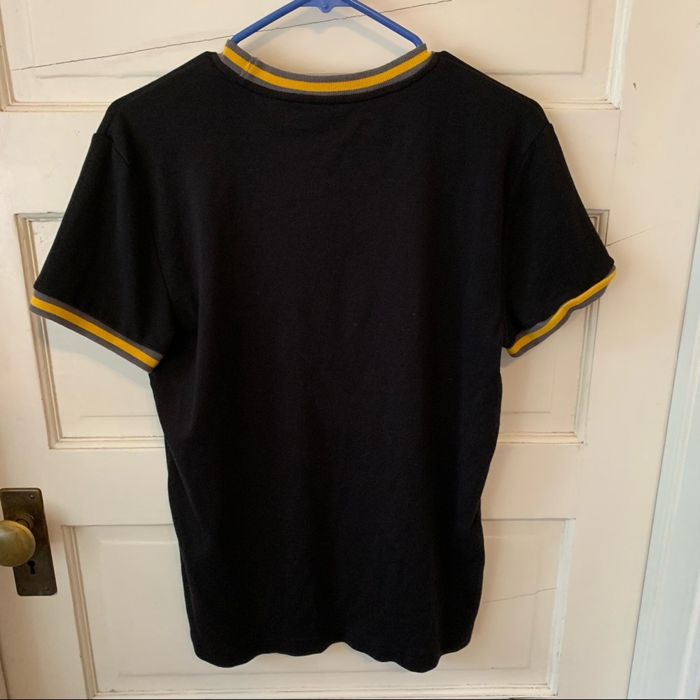 Brooklyn Industries Retro Black T-Shirt with Grey and Yellow Trim and Logo - Picture 5 of 5